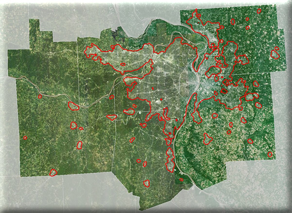 map of urban St. Louis region